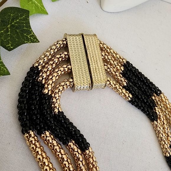 Black and Gold Multi Chain Mesh Necklace And Earrings Set - Picture 5 of 11